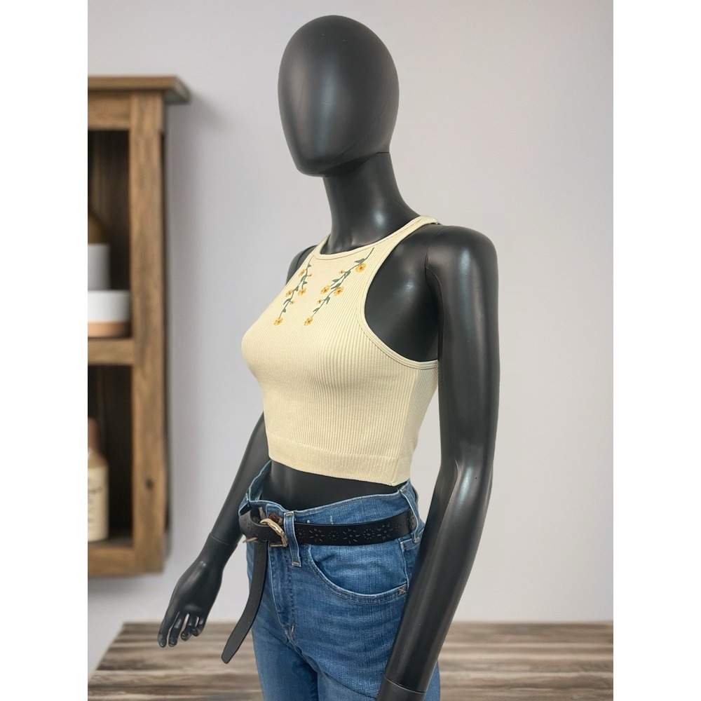 ZARA SEAMLESS EMBROIDERED TOP | ZARA SUNFLOWERS Sz XS